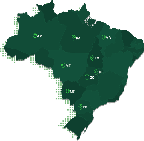 Mapa do Brasil com marcações de atuação da Tron